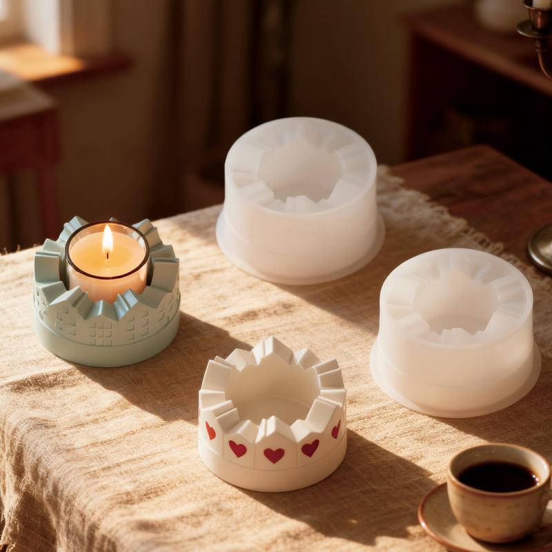 3D Castle House Shaped Candle Holder Silicone Mold DIY Hollow Design Candlestick Gypsum & Tea Lamp Resin Crafts Home Decoration