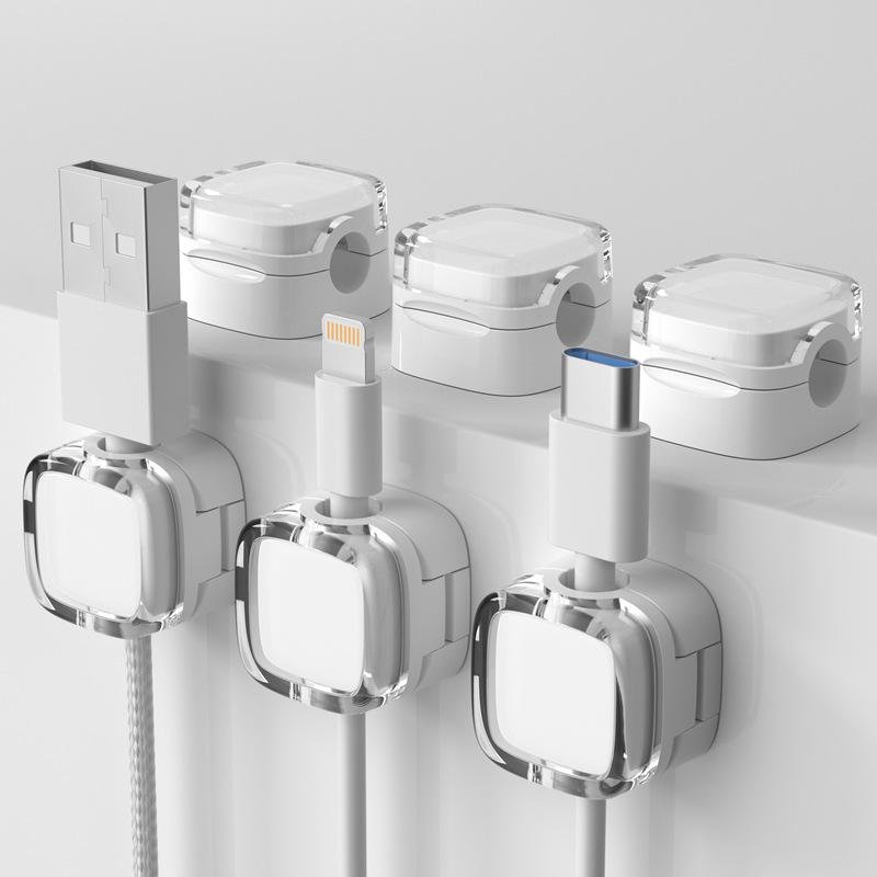 6pcs Magnetic Cable Management Clips Multi-Colored Plastic Cord Organizer Desk & Wall Mounted Hooks For Phone Data & Charger