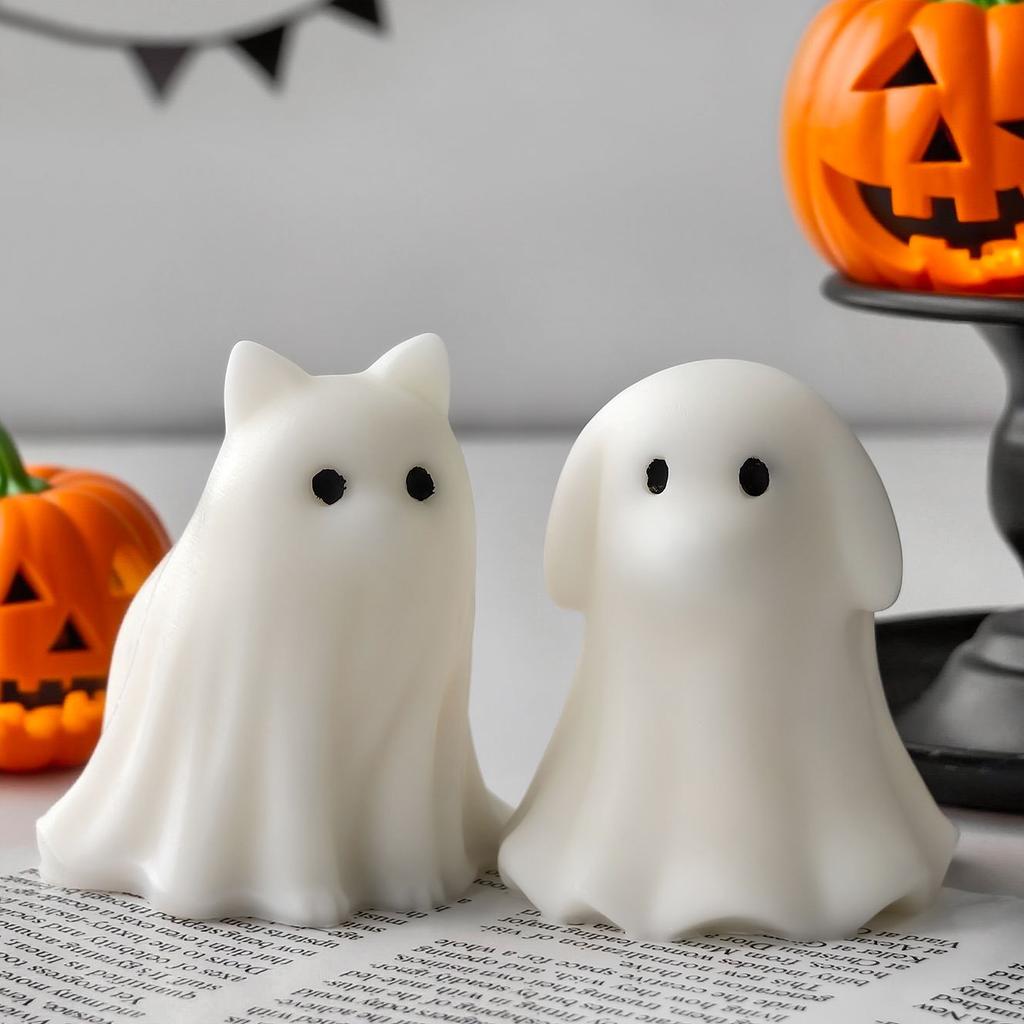 Cute Animal Puppy Kitten Spooky Silicone Mold DIY Ghost Aroma Candle Plaster Decoration Mould Halloween Candle Making Molds