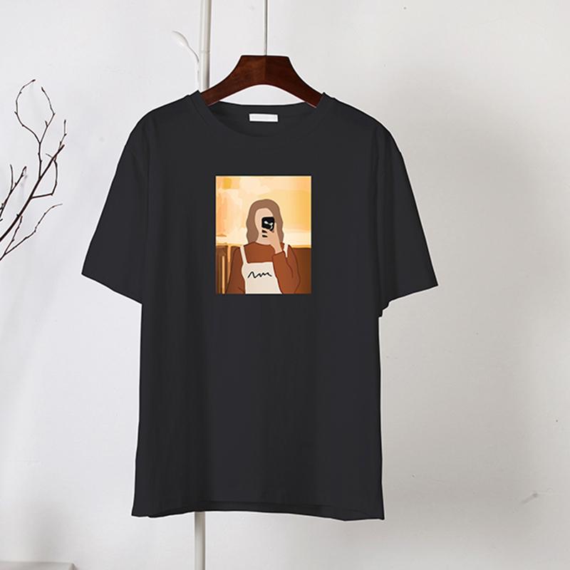 Hirsionsan Koreanska grafiska T-shirts Dam Sommar Casual Lös O-hals Kortärmade T-shirts Kvinnliga vintagetryckta 100 % bomull Toppar