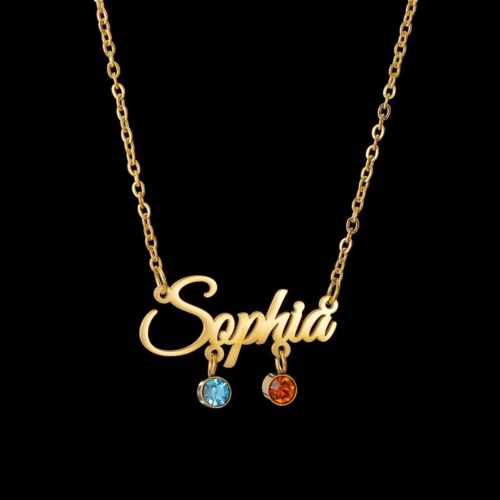 Atoztide Custom Name Necklace for Women Birthstone Nameplate Stainless Steel Jewelry Choker Chain Personalized Birthday Gift
