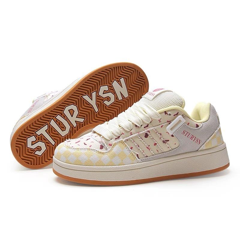 2025 Spring and Autumn New Canvas Shoes Thick Baseplate Shoes Female Students Versatile Niche Casual Sports Shoes Bread Shoes