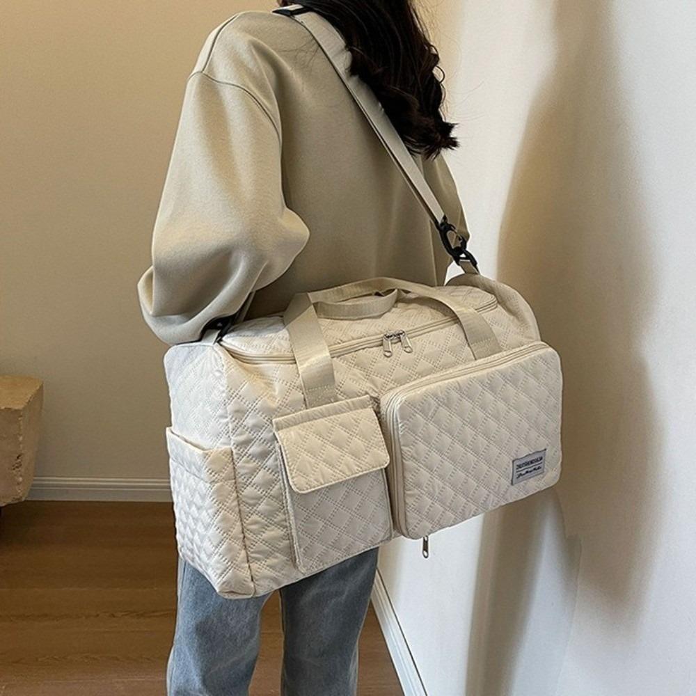 Quilted Travel Duffle Bag Solid Color Sports Tote Bag Portable Luggage Bag  Girl