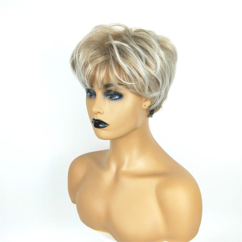 Short Blonde Mix Pixie Cut Wig for Women Synthetic Heat Resistant Wig Daily Wear and Older Women