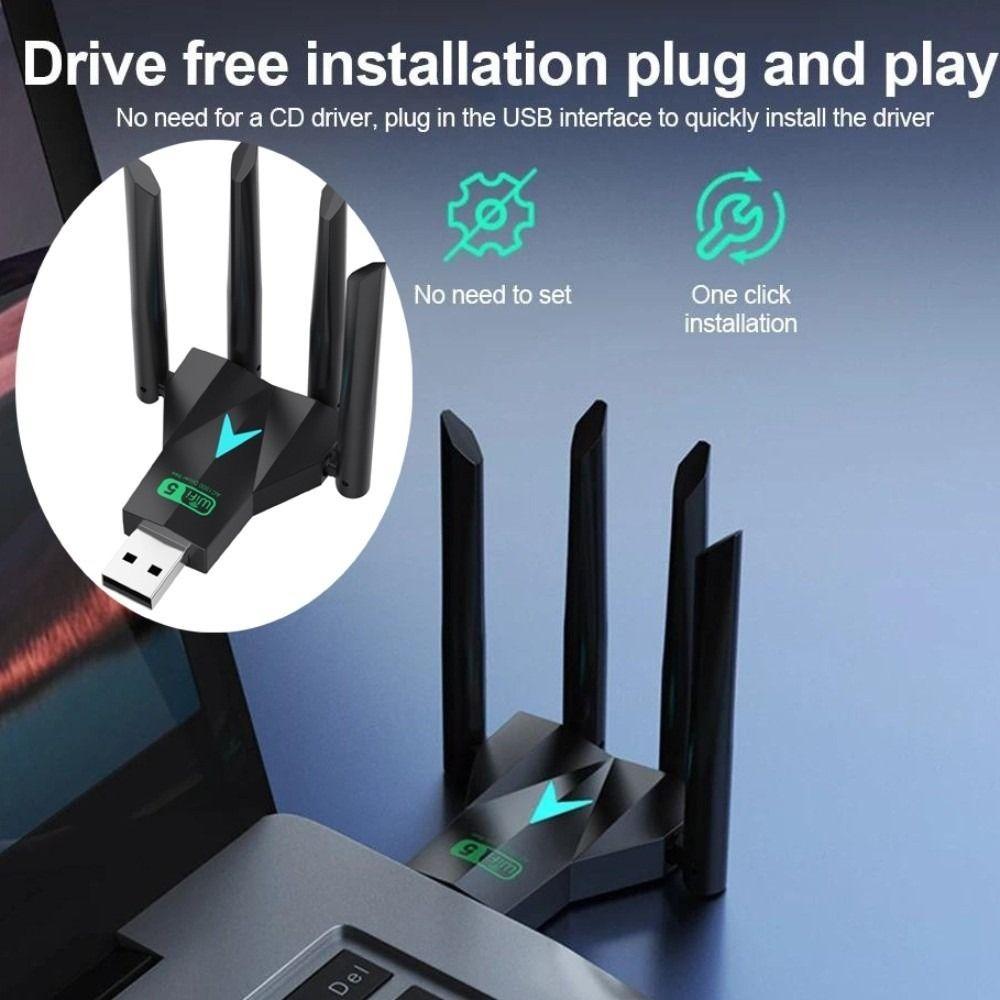 4 Antenna Design Dual Band WiFi USB Adapter Dual Band 2.4G/5Ghz USB Interface 1300Mbps WiFi Dongle Powerful Receiver