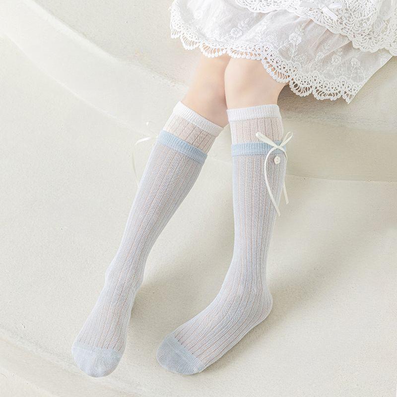 3pairs Girls Summer Thin Mesh Socks | Princess Style Calf/Knee-High Socks with Bowknot - Kids Girls Breathable Netting Stockings