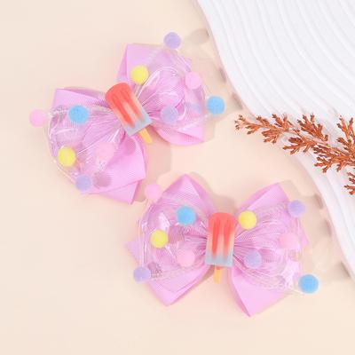 2Pcs New Popsicle Bow Hair Clips PVC Ribbon Hairpins For Girls School Barrette Summer Popular Kawaii Children Hair Accessories
