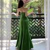 Green Slim Waist Sexy Tube Top Knitted Long Dress High-end Seaside Vacation Dress Women