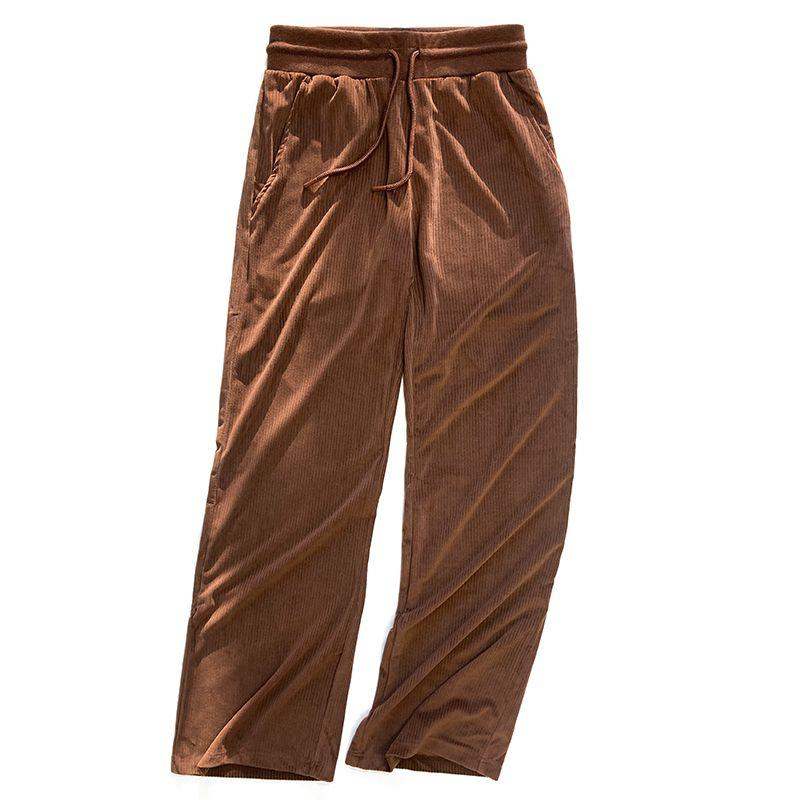 

European and American Original Style, Extra Long, Loose Wide-Leg Pants, Women s Casual Sports Straight-Leg Flared Pants, Corduroy Brown XS