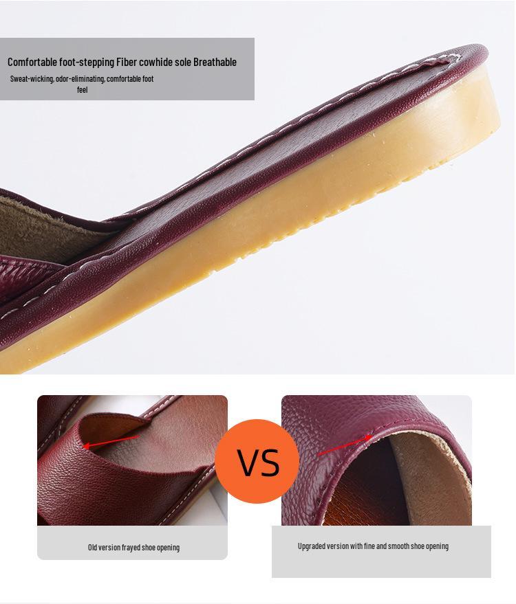 Sandales d'intérieur en cuir d'été: Pantoufles Antidérapantes, Semelle Souple, Couleur Unie pour Couples