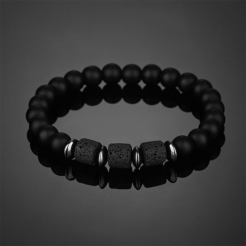 Volcanic Stone Lava Square Bracelet Men and Women Trendy Cool Niche Design Single Circle Elastic Rope Bead Bracelet
