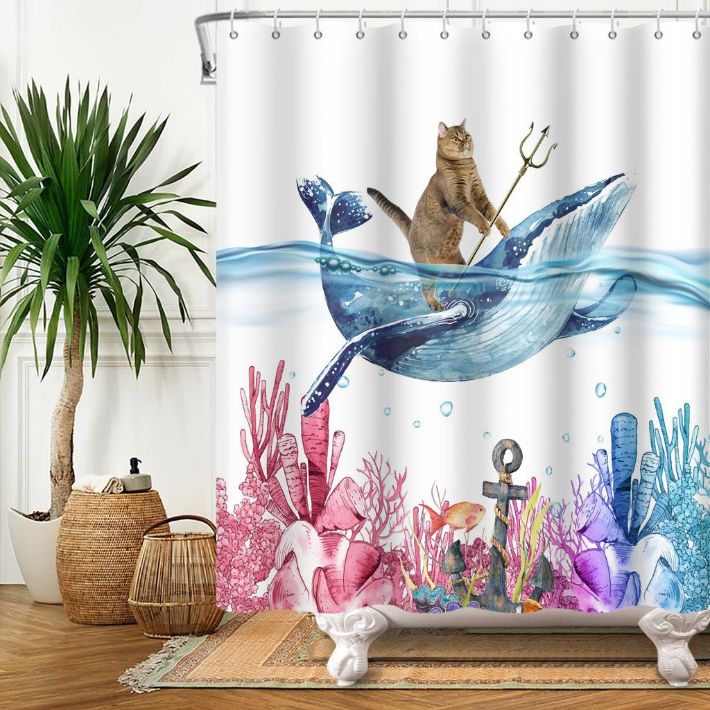 Funny Animals Shower Curtain Cartoon Cute Cats Dog Kids Curtain for Bathroom Waterproof Home Decoration Shower Curtains