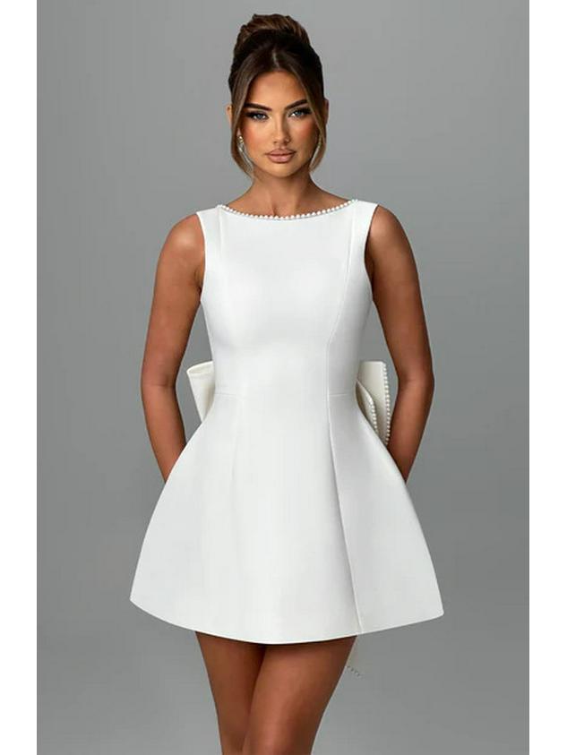 European & American Summer Women's Pearl Bow A-line Backless Dress