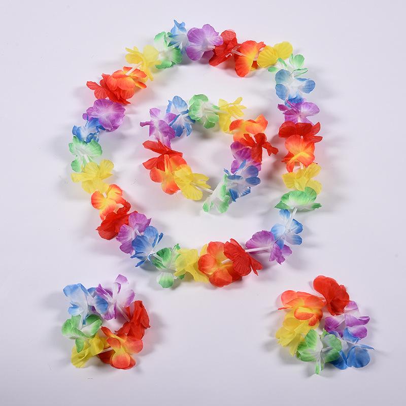 

Tropical Hawaiian Flower Garland Necklace & Bracelet Set Four-piece Flower Garland Set