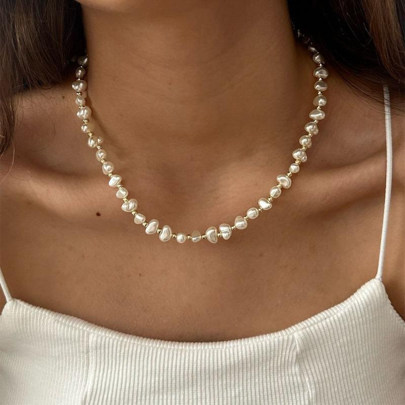 Irregular Imitation Pearl Necklace Jewelry Retro Light Luxury High Sense Stacked Collarbone Chain Jewelry
