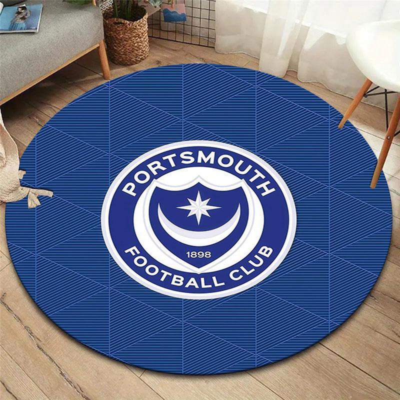 Portsmouth Football Club Round Area Rug,Carpet Rug for Living Room Bedroom Sofa Playroom Decor,Non-slip Floor Mat