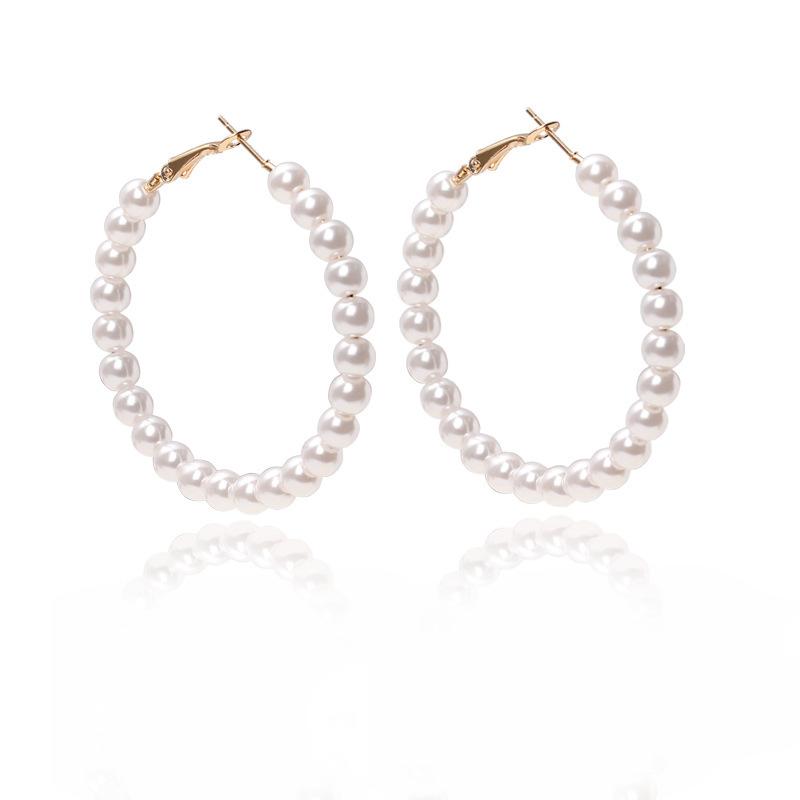 Modische Gold-Silber-Farbe Imitation Perlen Creolen 3 Größen Klein Bis Groß Runde Schlaufenohrringe Für Frauen Hochzeits Schmuck Aros