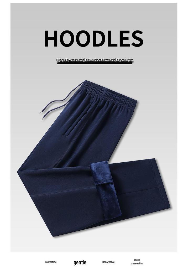 Fleece-Lined Cotton School Uniform Pants for Boys & Girls - Straight-Leg, Solid Color, Thick Winter Version for Middle & High School Students