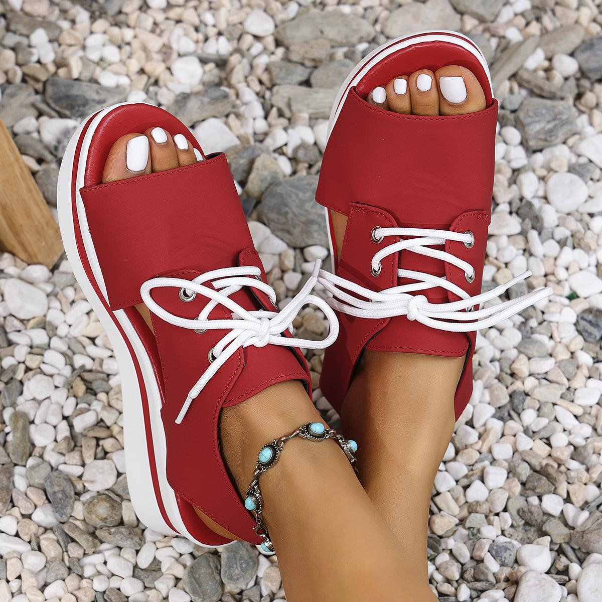 

Модные женские туфли на высокой платформе, туфли на танкетке, блестящие туфли, женские повседневные кожаные кроссовки на толстой подошве, летние дышащие сетчатые тапочки 35 красный