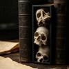 Office Desk Ornament Gothic Style Bookshelf Insert, 3 Tier Stacked Skulls Design, Spooky Home Decor 3D Printed Horror Themed Skeleton Sculpture,