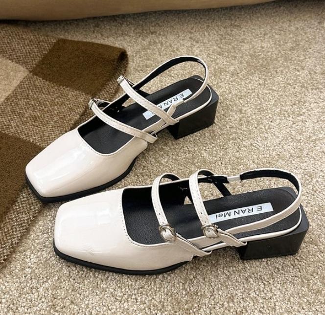 Fashion Black Summer Women's Thick-heeled Sandals Square Toe Slip on Shoes for Woman Ballet Flats Comfortable Bow Women's Sandals