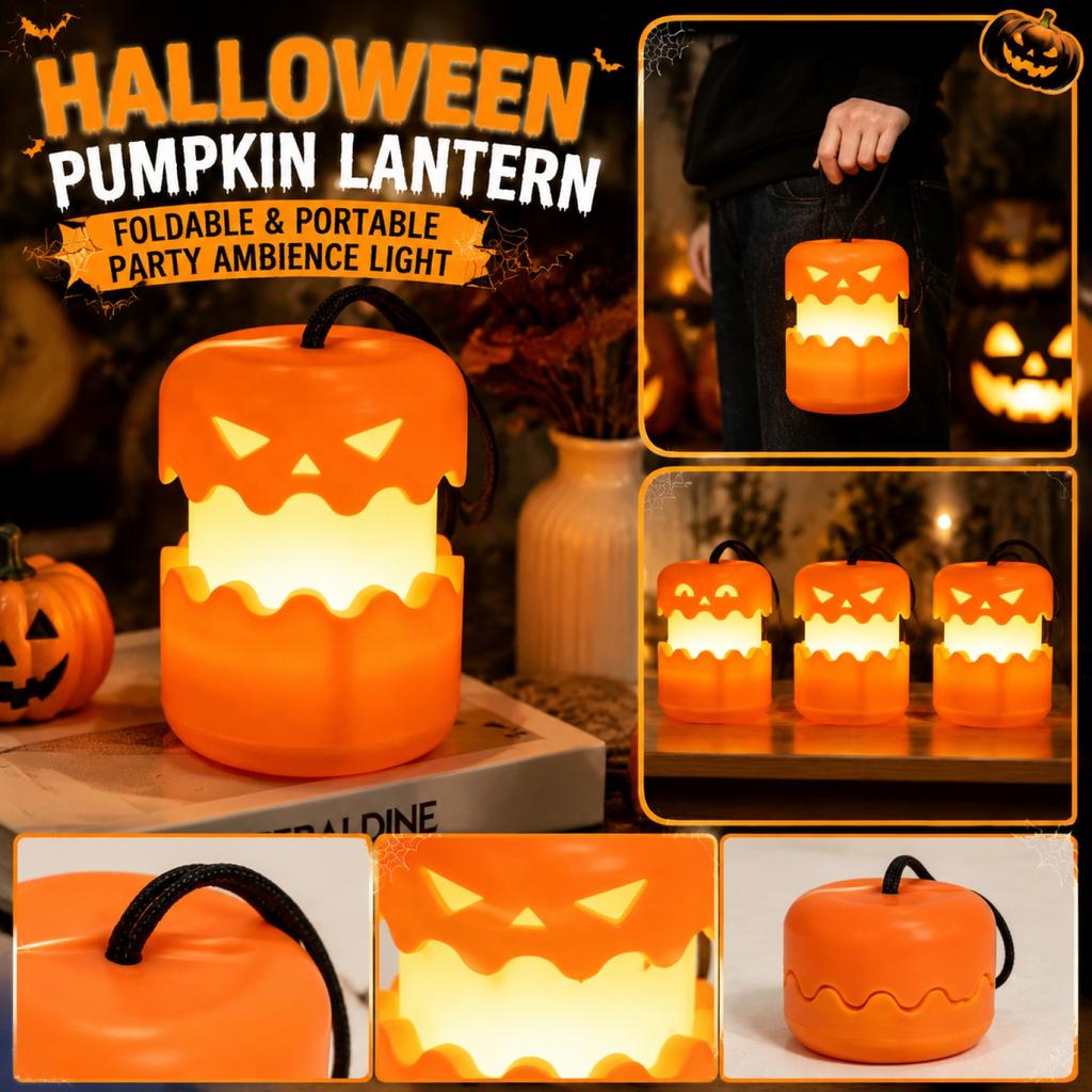 Foldable Outdoor Halloween Pumpkin Lantern String Portable Handheld Party Decoration Light with Handle for Indoor and Outdoor Use