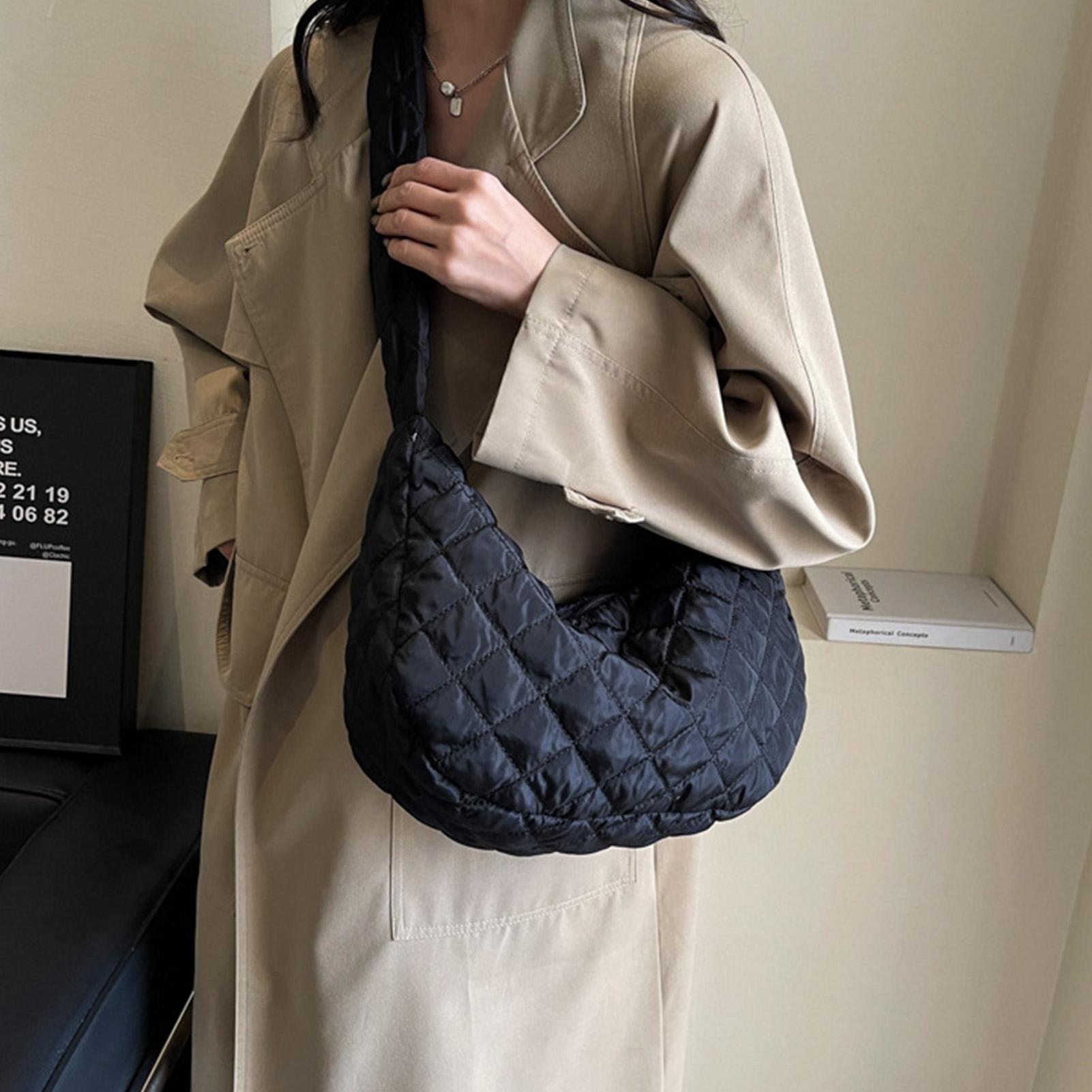 Women Shoulder Bag Minimalist Fabric Rhombic Large Capacity Casual Women Satchel Bag Black Free Size