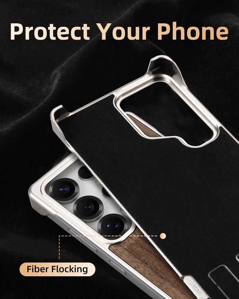 Oatsbasf Solid Wooden Phone Case for Samsung Galaxy S25 Ultra Magnetic Shockproof S25 Ultra Case Metal Frameless Easy To Install