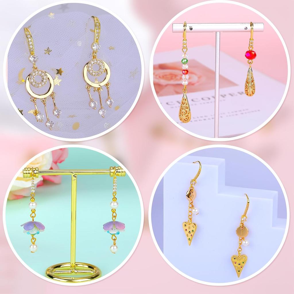 BEEFLYING 20PCS Golden Cubic Zirconia Earring Hooks Ear Wires Findings with Dangle Loops for Women DIY Jewelry Making Crafts