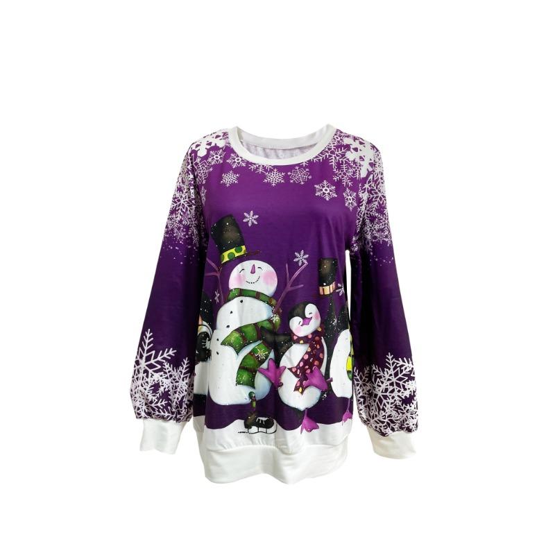 Snowman & Penguin Print Pullover Sweatshirt, Casual Long Sleeve Crew Neck Sweatshirt For Fall & Winter, Women's Clothing