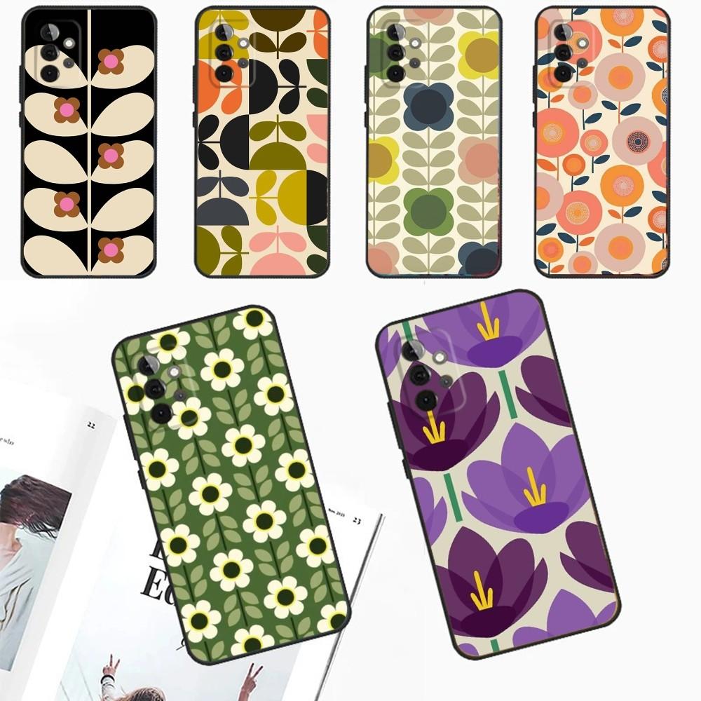 Multi Stem Orla K-Kiely Folio Phone Case For Samsung Galaxy A13,A21s,A22,A31,A32,A52,A53,A71,A80,A91 Soft Black Phone Cover