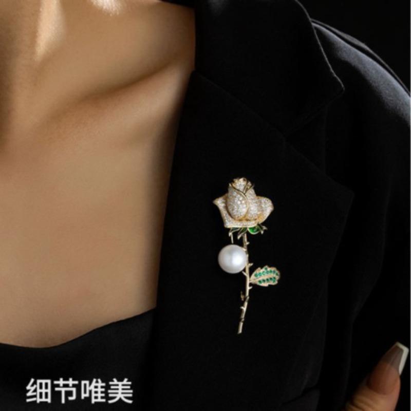 1Pc Chic Rose Brooch for Women Men Flower Plant Brooches Pins Inlaid Zircon Jewelry Trendy Accessories Party Gift