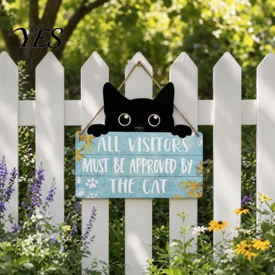 Clear Print Welcome Sign Cat Shaped Sign, Durable Wooden, Waterproof Moisture-Proof Hanging for Front Door Rustic Farmhouse Porch Decoration