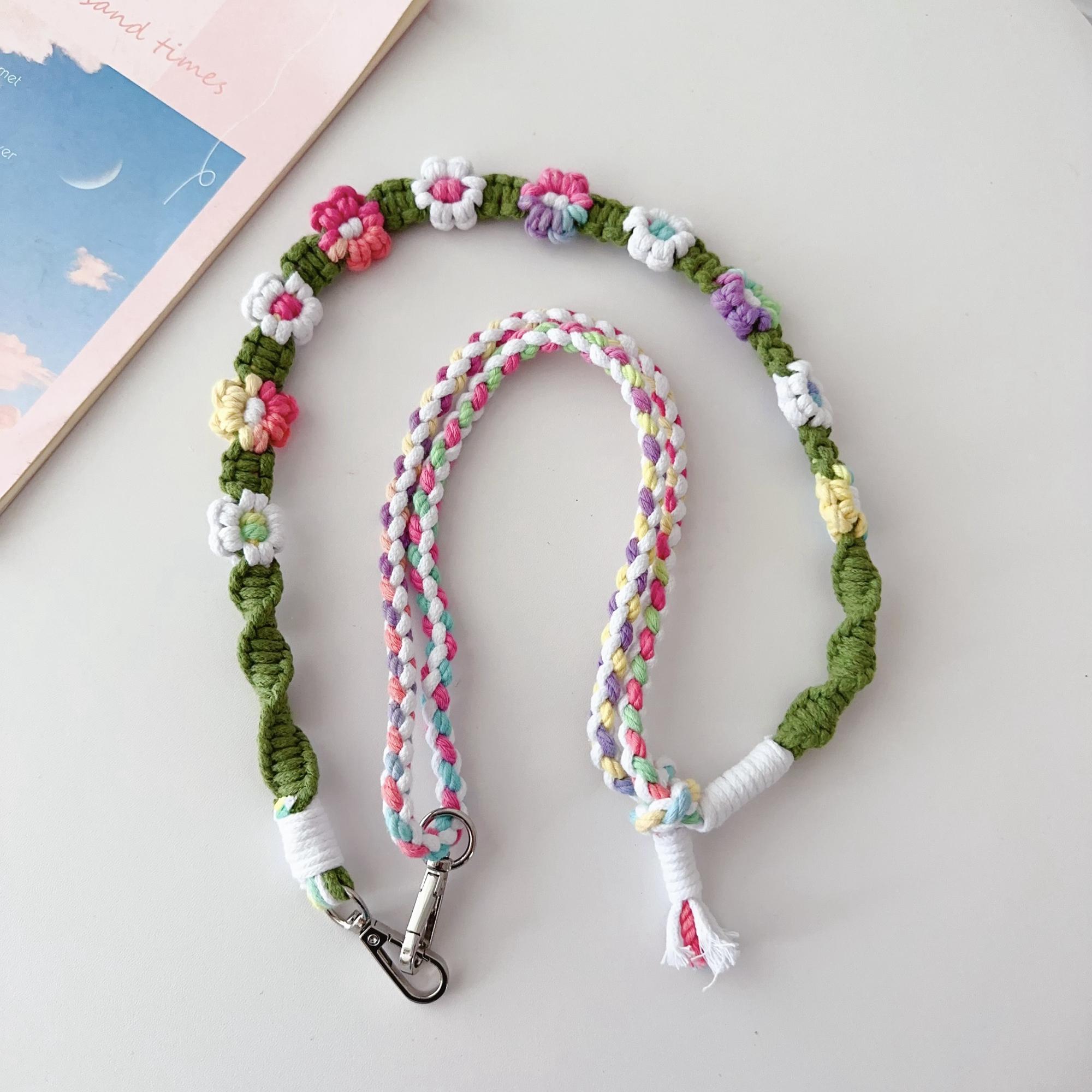 

Braided Flower Phone Lanyard Cotton Rope Adjustable Crossbody Strap,Length: 120cm Style E