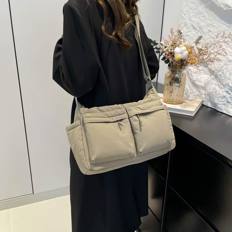 

2025 новая хлопковая одежда тканевая сумка большой вместимости повседневная универсальная на плечо мессенджер женская сумка легкая женская сумка на плечо 36*10*27 хаки