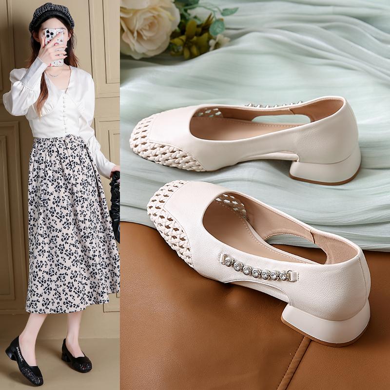 Fashion New 2025 Summer Women's Sandals Elegant Medium Heel Toe Mules Comfortable Office Women's Shoes Buckle Heels Women 545