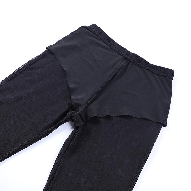 AltGoth See Through Mesh Pants Women Dark Gothic High Waist Lace Flare Pants Vintage Streetwear Fairy Grunge Race Trousers Femme