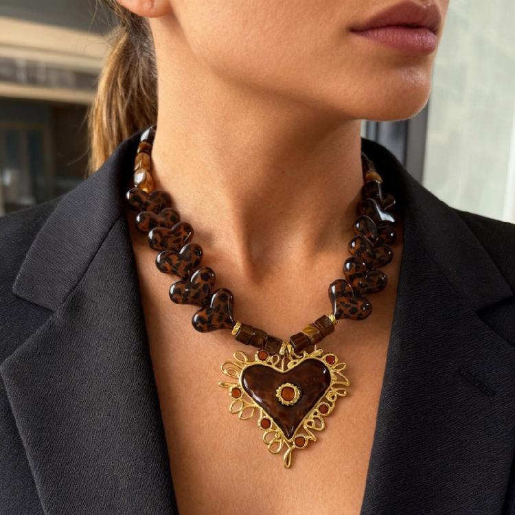 Love Symbol Necklace Stainless Steel Chain Resin Ball Detailing For Women Jewelry Enthusiasts