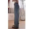 Women's Retro Blue Plus Size Wide-Leg Jeans - Autumn Slimming Fit for Pear Shapes