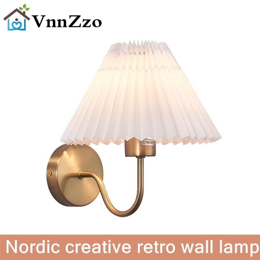Nordic Table Lamp Bedroom Bedside Dining Dressing Drawing Lampe Pleated Creative Desk Light Retro Iron artLamps