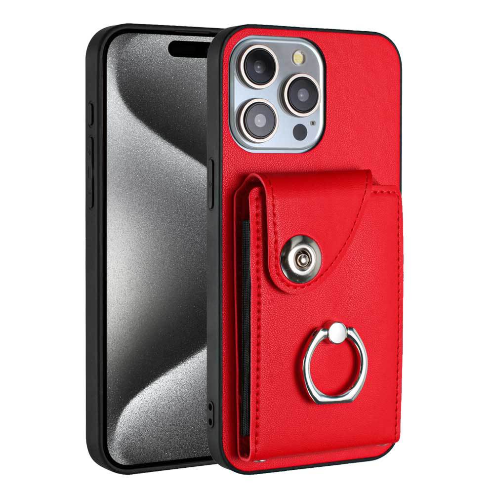 Applicable To iPhone16 Mobile Phone Case 15plus Card Wallet Ring Bracket Anti-drop Protective Case 17Pro