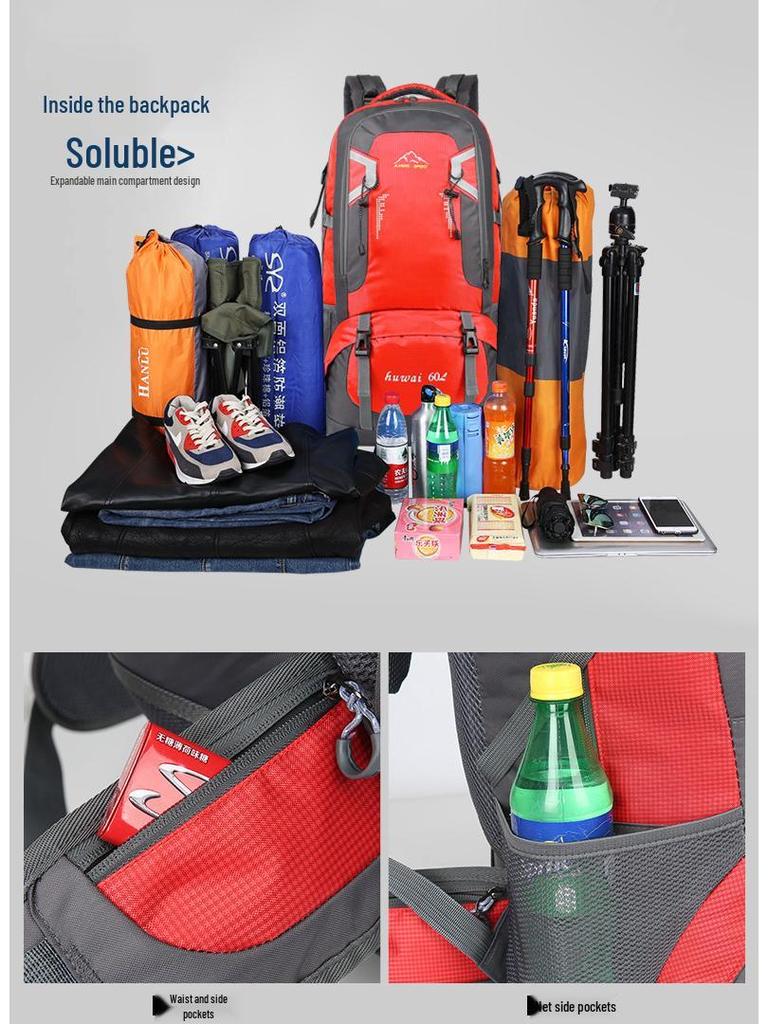 Cross-Border Mountaineering Backpack: 40L/60L Large-Capacity Travel & Cycling Bag, Double Shoulder, Hiking Backpack