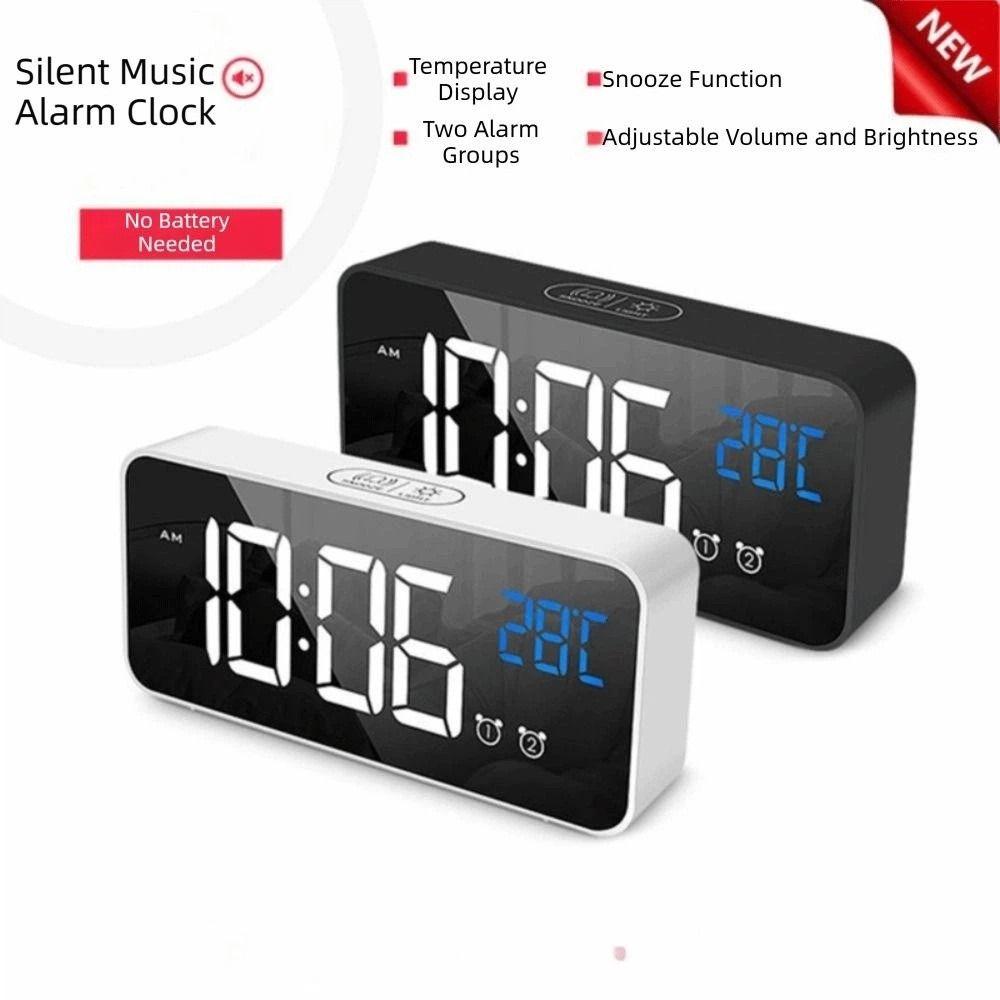 Voice Control LED Digital Clock Mirror Desk Clock Table Clock Music Alarm Clock  Bedside Use