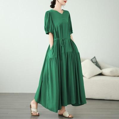 Kurzarm Viskose Übergröße Vintage Neu in Kleidern für Damen Lässig Locker Lang Sommerkleid