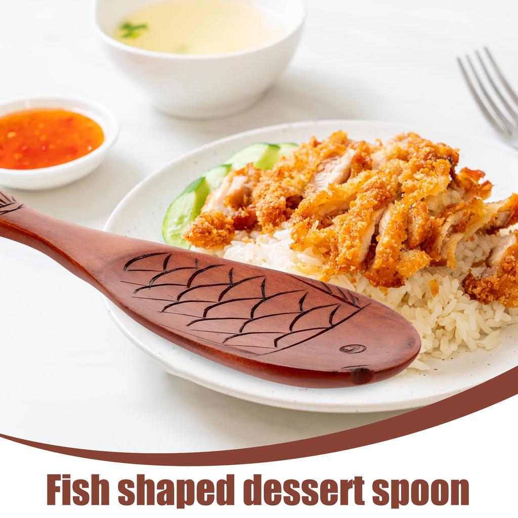Fish Shape Wood Rice Wooden Serving Scoop Stirring Spoon For Home Kitchen Cooking Lightweight Ergonomic Design
