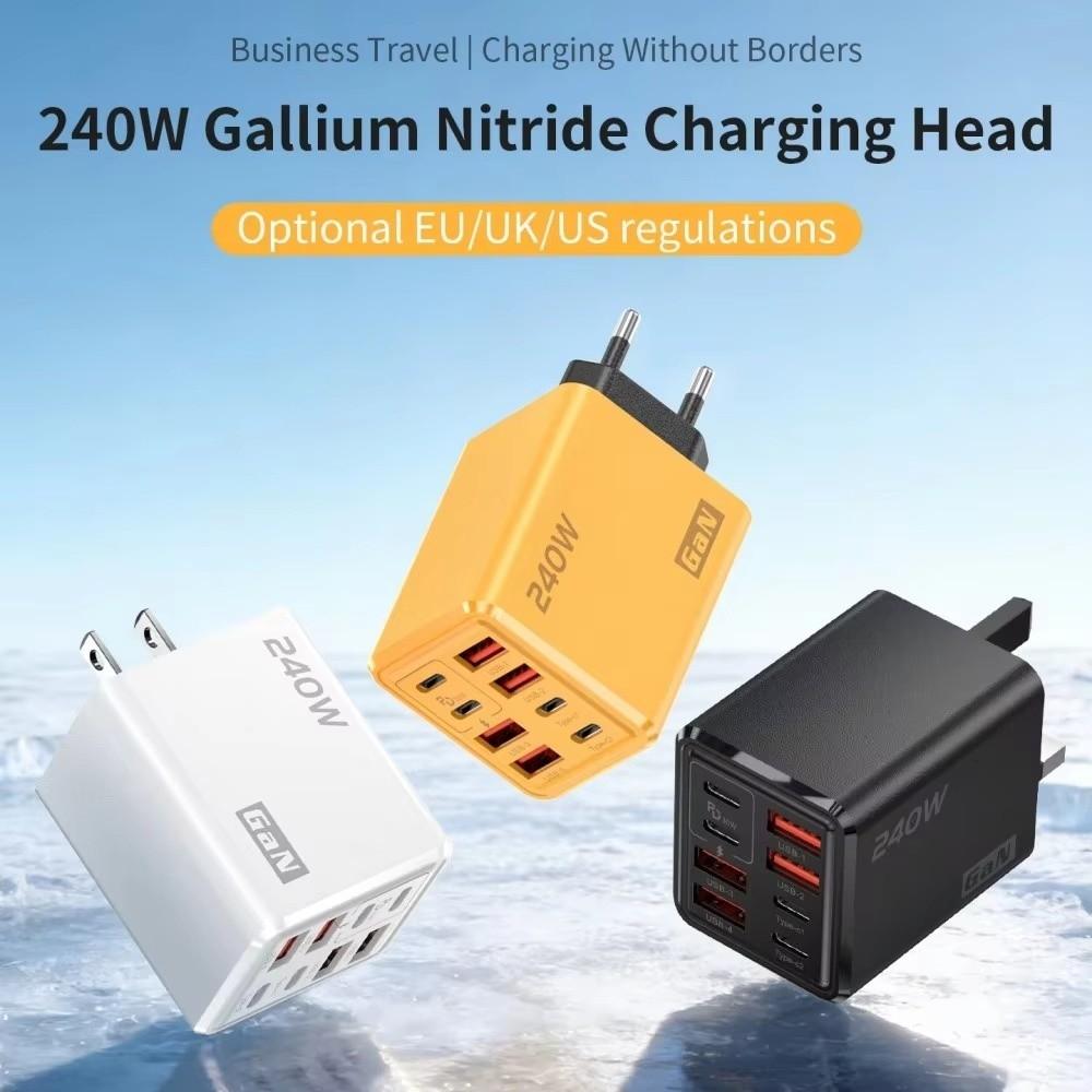 4USB+4PD 240W GaN Charger Plug 8 Ports USB C Charger for Huawei/Xiaomi/Samsung