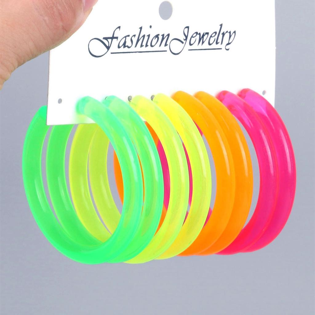 Orecchini a cerchio in acrilico neon alla moda per donna 4 paia/set Orecchini geometrici colorati a forma di C Huggies Gioielli Statement Regali