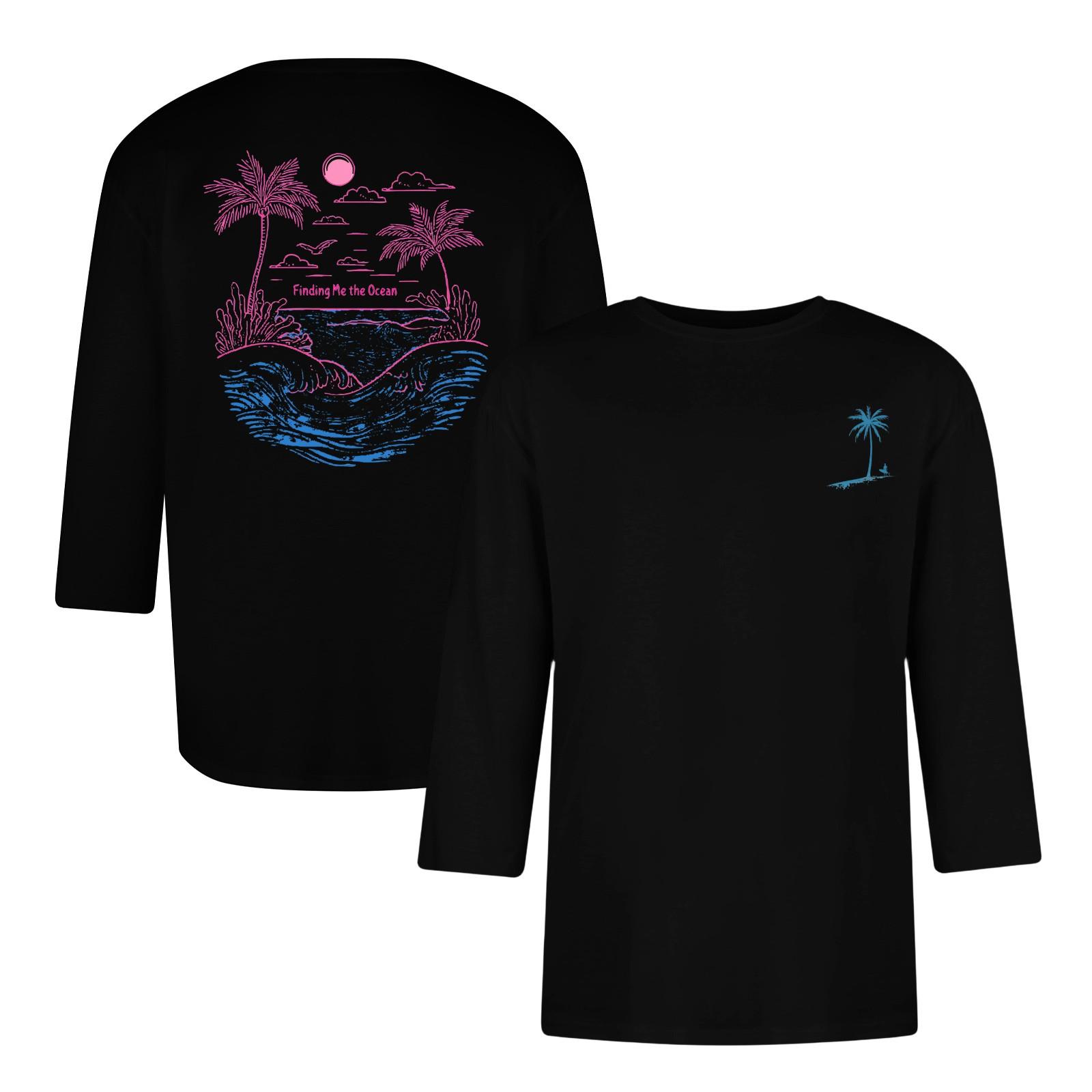 

Мужская повседневная и модная футболка с принтованным воротником и рукавами три четверти S чёрный