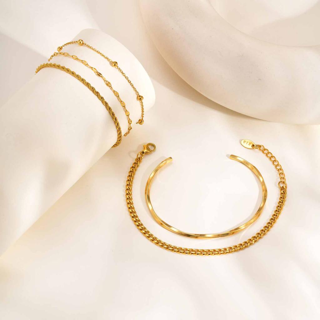 Gold Plated Thin Chain Bracelets for Women Stack, Cuff Bangle Bracelet Waterproof Jewelry Wholesale Dropshipping