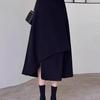Black High-Waist A-Line Mid-Length Skirt, Plus Size, Women's Casual Irregular Umbrella Design for Spring/Autumn